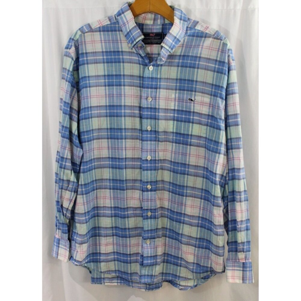 Vineyard Vines Mens Multicolor Plaid Classic Fit Tucker Shirt L Long Sleeve